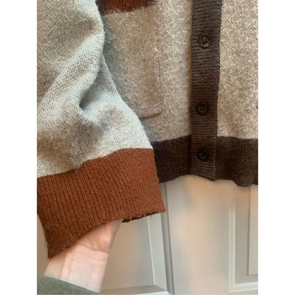 Honor The Gift Cardigan Sweater Crest Logo Knit‎ Brown Trim Oversized - Picture 10 of 16